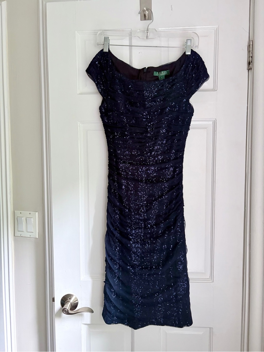 Lauren Ralph Lauren Navy Sequin Ruched Dress
